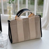 Canvas Striped Shoulder Bag Large Capacity Mommy Portable Handbags