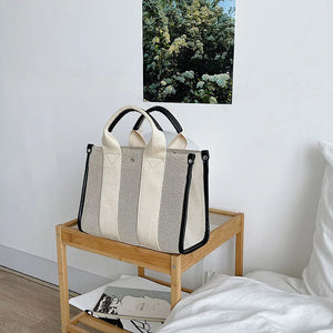 Canvas Striped Shoulder Bag Large Capacity Mommy Portable Handbags