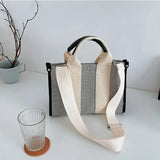 Canvas Striped Shoulder Bag Large Capacity Mommy Portable Handbags