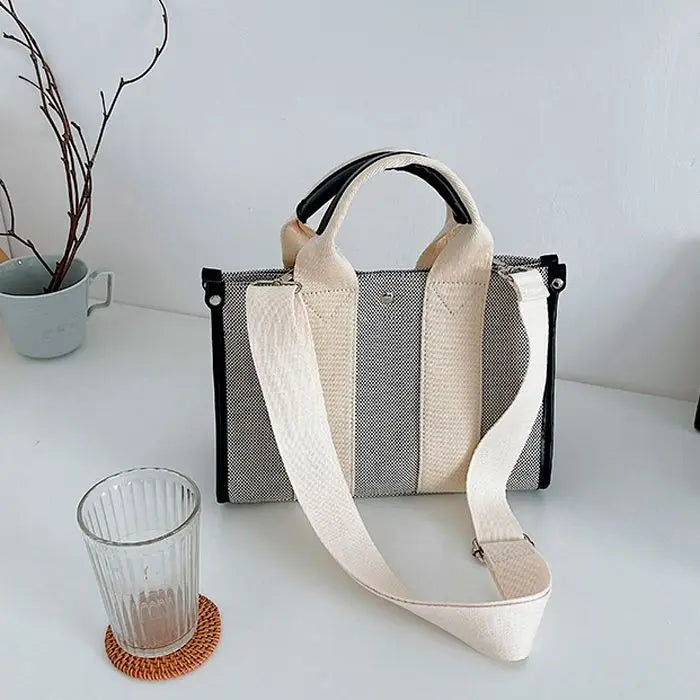 Canvas Striped Shoulder Bag Large Capacity Mommy Portable Handbags