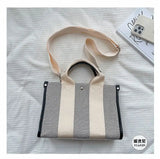 Canvas Striped Shoulder Bag Large Capacity Mommy Portable Handbags