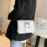 Deer Head Pattern Plush Crossbody Bag with Chain Strap