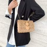 Deer Head Pattern Plush Crossbody Bag with Chain Strap