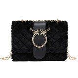 Deer Head Pattern Plush Crossbody Bag with Chain Strap