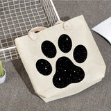 Women Star Dog Paw Handbags Pug Cartoon Print High Capacity Tote Bag