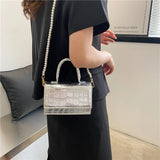 Women Stone Pattern Crossbody Bags Beads Chain Shoulder Handbag