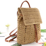 Straw Backpack Beach Top Handle Bag Casual Woven Shoulder Bag