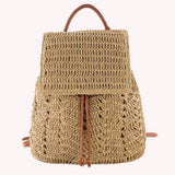 Straw Backpack Shoulders Bag Woven Casual Beach Top Handle Bag for Women