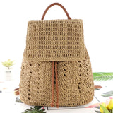 Straw Backpack Shoulders Bag Woven Casual Beach Top Handle Bag for Women