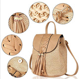 Women Straw Backpacks Hand Woven School Bags Casual Summer Bags