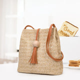Women Straw Bag Bohemian Rattan Beach Handbag Kintted Crossbody Bucket Bags