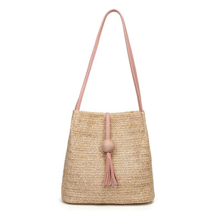 Women Straw Bag Bohemian Rattan Beach Handbag Kintted Crossbody Bucket Bags