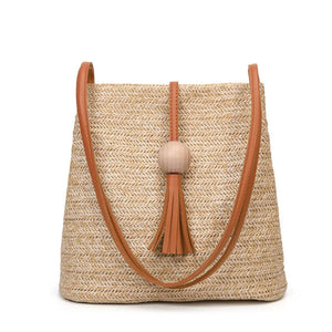 Bohemian Rattan Beach Handbag Crossbody Bucket Bags Tassel Beach Bag