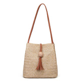 Women Straw Bag Bohemian Rattan Beach Handbag Kintted Crossbody Bucket Bags