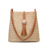 Women Straw Bag Bohemian Rattan Beach Handbag Kintted Crossbody Bucket Bags