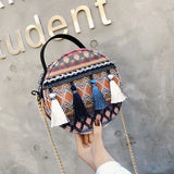 Bohemian Round Straw Beach Shoulder Bag Crossbody Handbag
