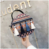 Bohemian Round Straw Rattan Beach Bag Crossbody Handbag