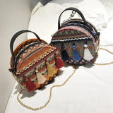 Bohemian Round Straw Beach Shoulder Bag Crossbody Handbag