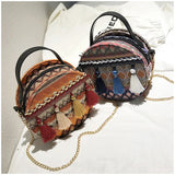 Bohemian Round Straw Rattan Beach Bag Crossbody Handbag