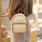 Women Straw Beach Backpack Summer Boho Woven Leather Purse Bags