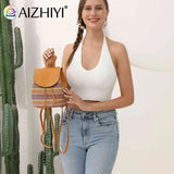 Women Straw Embroidery Shoulder Backpack Boho Ethnic Summer Beach Bag