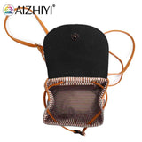 Women Straw Embroidery Shoulder Backpack Boho Ethnic Summer Beach Bag