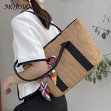 Straw Female Clutch Large Capacity Armpit Bag with Zipper for Lady