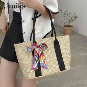 Straw Clutch Large Capacity Beach Bag for Lady Vacation Daily Casual