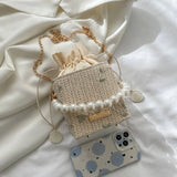 Women Straw Purses with Peral Chain Crossbody Bags