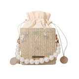 Women Straw Purses with Peral Chain Crossbody Bags