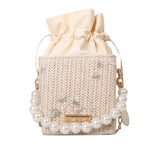 Women Straw Purses with Peral Chain Crossbody Bags