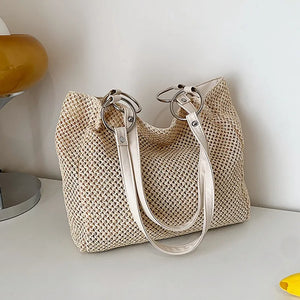 Retro Large Capacity Straw Shoulder Bag for Women