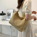 Retro Large Capacity Straw Shoulder Bag for Women