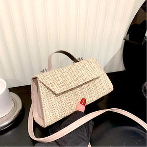 Straw Shoulder Bag Summer Purse Handbag Shopper Solid Weave Crossbody Bag