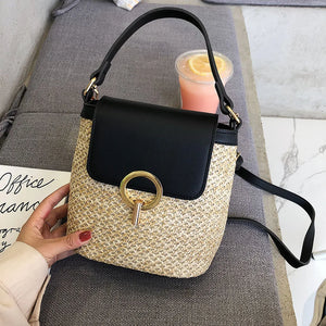 Straw Weave Shoulder Bags for Women Summer Bucket Handbags Beach Totes