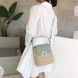 Straw Weave Shoulder Bags for Women Summer Bucket Handbags Beach Totes
