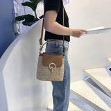 Straw Weave Shoulder Bags for Women Summer Bucket Handbags Beach Totes