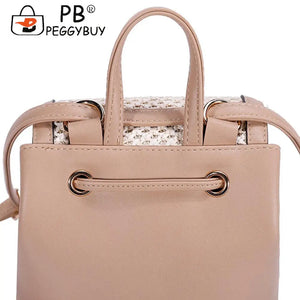 Women Straw Woven Backpack Leather Splicing Daypack for Traveling Shopping