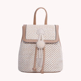 Women Straw Woven Backpack Summer Beach Female Leather Splicing Daypack