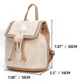 Women Straw Woven Backpack Summer Beach Female Leather Splicing Daypack