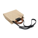 Straw Woven Beach Bag Wooden Handle Shoulder Messenger Resort Style Handbag