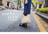 Straw Woven Beach Bag Wooden Handle Shoulder Messenger Resort Style Handbag