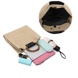 Straw Woven Beach Bag Wooden Handle Shoulder Messenger Resort Style Handbag