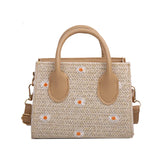 Women Straw Woven Daisy Shoulder Crossbody Bag Small Fresh Flower Zipper Beach H