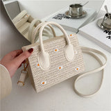 Women Straw Woven Daisy Shoulder Crossbody Bag Small Fresh Flower Zipper Beach H