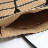 Women Straw Woven Stripe Basket Bag Large Capacity Hand-Woven Handbags