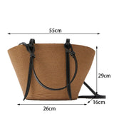Women Straw Woven Stripe Basket Bag Large Capacity Hand-Woven Handbags
