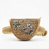 Women Straw-weaving Waist Packs Girls Mini Semicircle Chest Bag