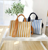 Striped Canvas Small Square Handbag Waterproof Tote Bag