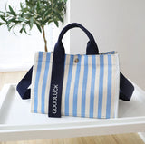 Striped Canvas Small Square Handbag Waterproof Tote Bag